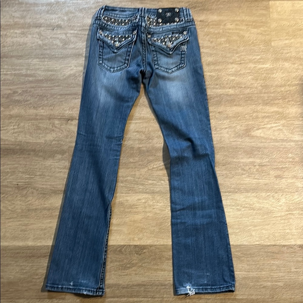 Miss Me Blue Embellished Designer Jeans. Sz 26 Boot - Picture 11 of 16
